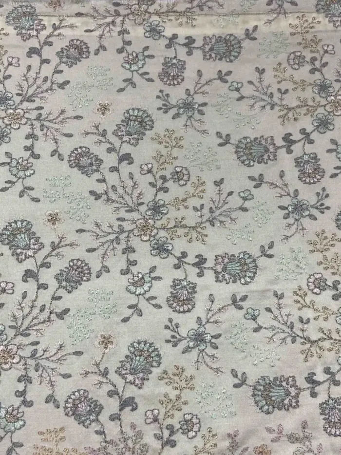 KashiFab CHO Ivory Scattered Floral Embroidery - handloom embroidery fabric Varanasi wholesale