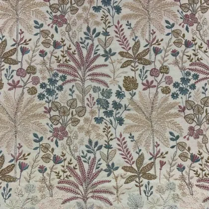 KashiFab CHO Ivory Meadow Leaf Embroidery - handloom embroidery fabric Varanasi wholesale