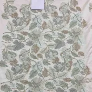 KashiFab CHO Ivory Sage Vine Leaf Embroidery - handloom embroidery fabric Varanasi wholesale