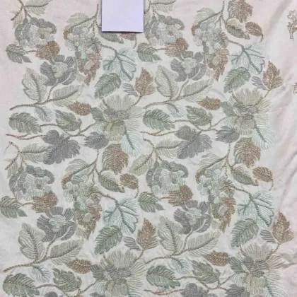 KashiFab CHO Ivory Sage Vine Leaf Embroidery - handloom embroidery fabric Varanasi wholesale