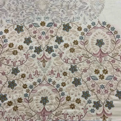 KashiFab CHO Ivory Pastel Corner Jaal Embroidery - handloom embroidery fabric Varanasi wholesale