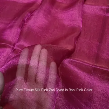 KashiFab Rani Pink Pink Zari Tissue Silk Fabric - Banarasi Metallic Metre
