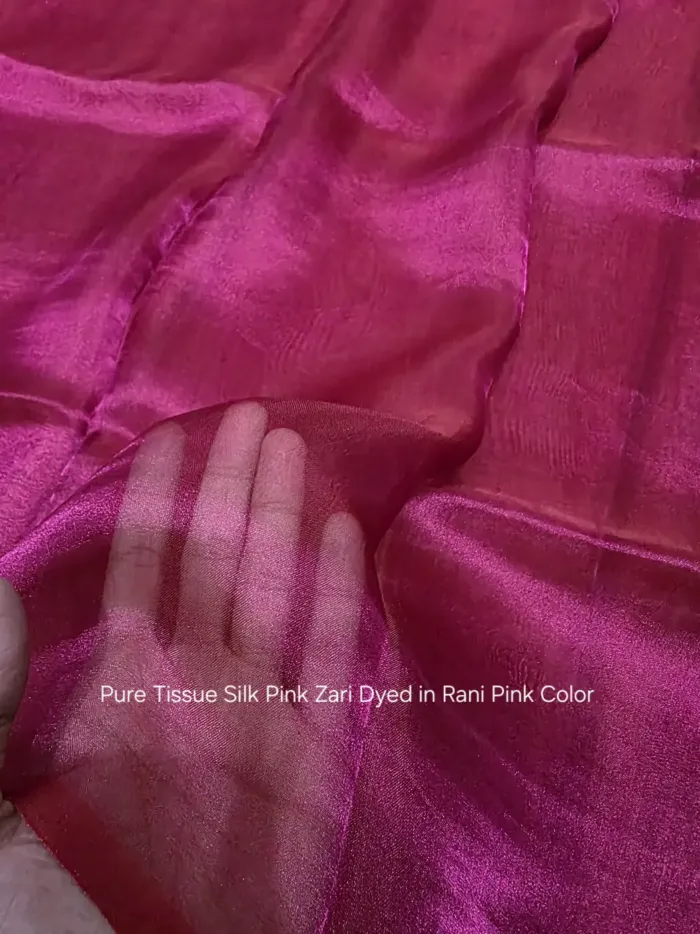 KashiFab Rani Pink Pink Zari Tissue Silk Fabric - Banarasi Metallic Metre