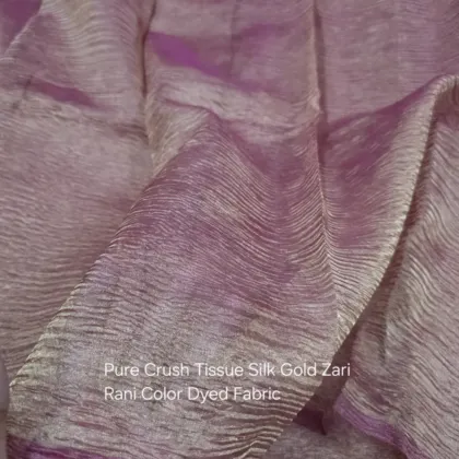 KashiFab Rani Pink Crush Gold Zari Tissue Silk Fabric - Banarasi Metallic Metre