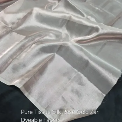 KashiFab Rose Gold Plain Banarasi Tissue Silk Fabric - Dyeable Metallic Metre