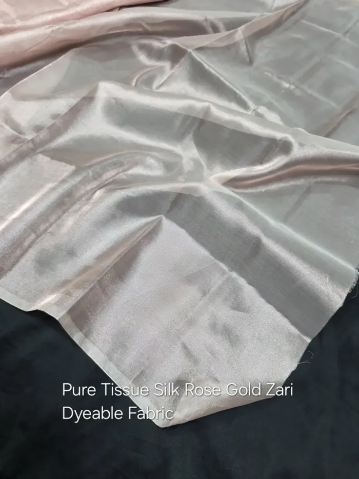 Rose Gold Plain Banarasi Tissue Silk Fabric - Dyeable Metallic Metre KashiFab Rose Gold Plain Banarasi Tissue Silk Fabric - Dyeable Metallic Metre