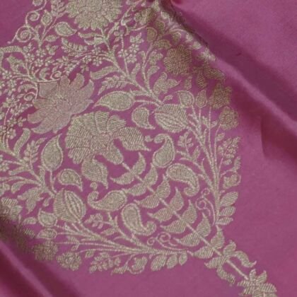 KashiFab Rose Pink Banarasi Silk Coord Set online - authentic Varanasi Banarasi silk coord set - detail view 2