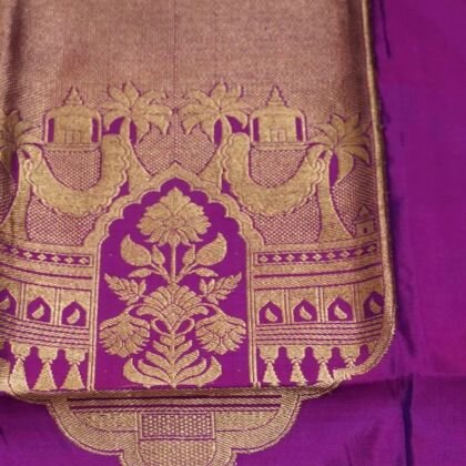 KashiFab Rose Pink Banarasi Silk Coord Set online - authentic Varanasi Banarasi silk coord set - detail view 2