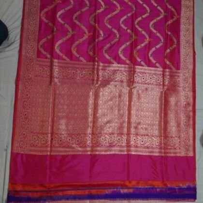 KashiFab Rose Pink Banarasi Silk Saree online - authentic Varanasi Banarasi silk saree