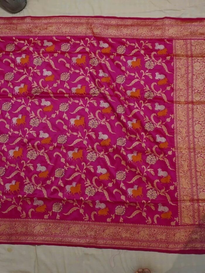 KashiFab Rose Pink Banarasi Silk Saree online - authentic Varanasi Banarasi silk saree - detail view 2