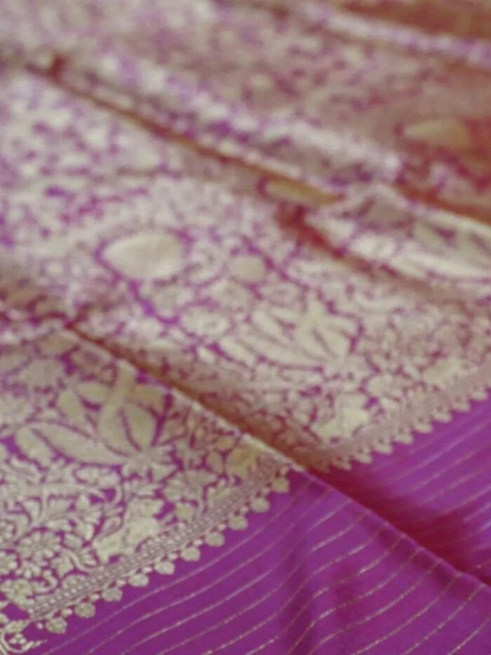 KashiFab Rose Pink Banarasi Silk Saree online - authentic Varanasi Banarasi silk saree - detail view 2