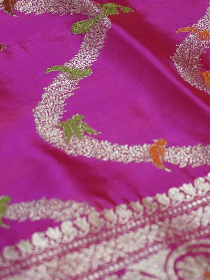KashiFab Rose Pink Banarasi Silk Saree online - authentic Varanasi Banarasi silk saree - detail view 4