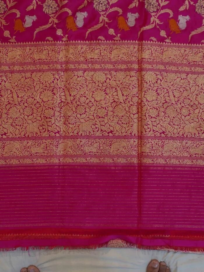KashiFab Rose Pink Banarasi Silk Saree online - authentic Varanasi Banarasi silk saree - detail view 7
