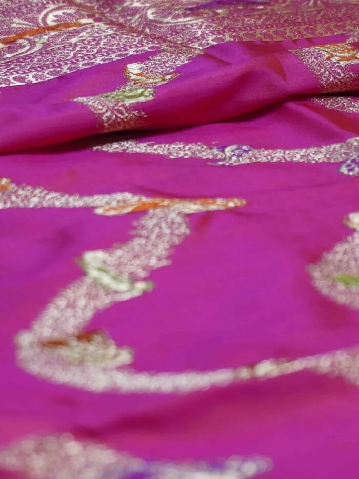 KashiFab Rose Pink Banarasi Silk Saree online - authentic Varanasi Banarasi silk saree - detail view 8