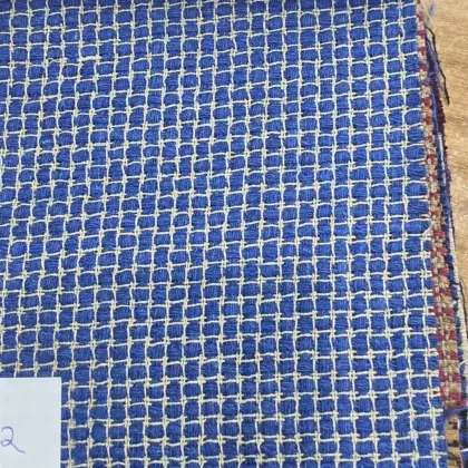 KashiFab Royal Blue Cream Grid Matka Silk Fabric - Banarasi Matka
