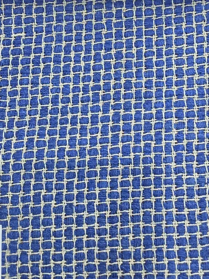 Royal Blue Cream Grid Matka Silk Fabric - Banarasi Matka KashiFab Royal Blue Cream Grid Matka Silk Fabric - Banarasi Matka