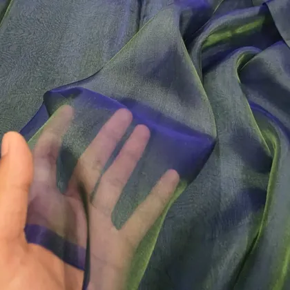 KashiFab Blue Green Dual-Tone Banarasi Tissue Silk Fabric - Metallic Zari Metre