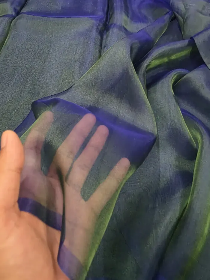 Blue Green Dual-Tone Banarasi Tissue Silk Fabric - Metallic Zari Metre KashiFab Blue Green Dual-Tone Banarasi Tissue Silk Fabric - Metallic Zari Metre