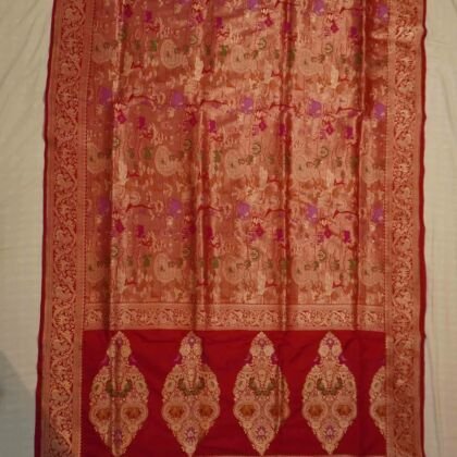 KashiFab Ruby Red Banarasi Silk Saree online - authentic Varanasi Banarasi silk saree