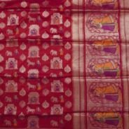 KashiFab Ruby Red Banarasi Silk Saree online - authentic Varanasi Banarasi silk saree - detail view 3