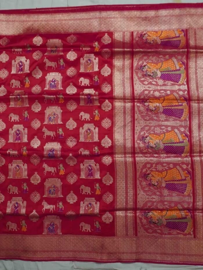 KashiFab Ruby Red Banarasi Silk Saree online - authentic Varanasi Banarasi silk saree - detail view 3