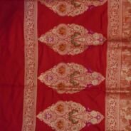 KashiFab Ruby Red Banarasi Silk Saree online - authentic Varanasi Banarasi silk saree - detail view 3