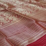 KashiFab Ruby Red Banarasi Silk Saree online - authentic Varanasi Banarasi silk saree - detail view 3