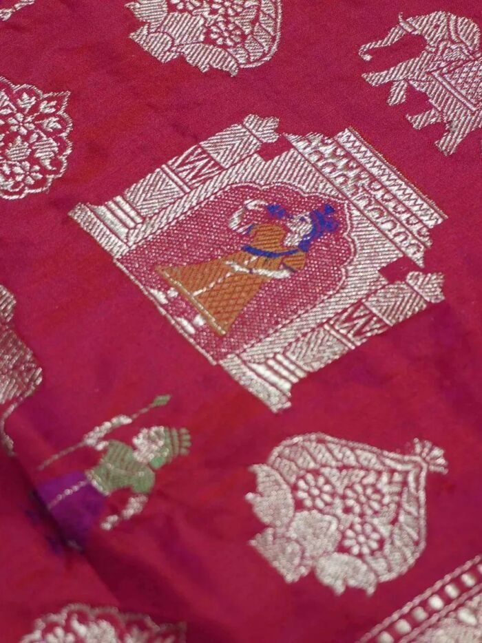 KashiFab Ruby Red Banarasi Silk Saree online - authentic Varanasi Banarasi silk saree - detail view 4