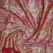 KashiFab Ruby Red Banarasi Silk Saree online - authentic Varanasi Banarasi silk saree - detail view 4