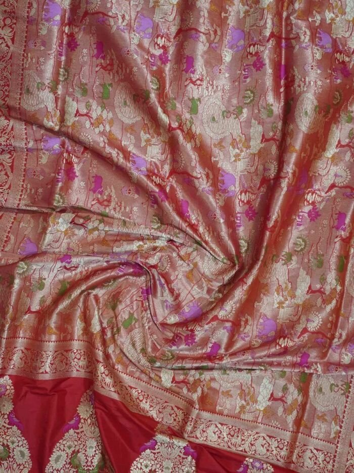 KashiFab Ruby Red Banarasi Silk Saree 4 KashiFab Ruby Red Banarasi Silk Saree online - authentic Varanasi Banarasi silk saree - detail view 4