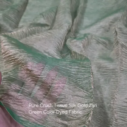 KashiFab Green Dyed Crush Gold Zari Tissue Silk - Banarasi Tissue Silk Wholesale