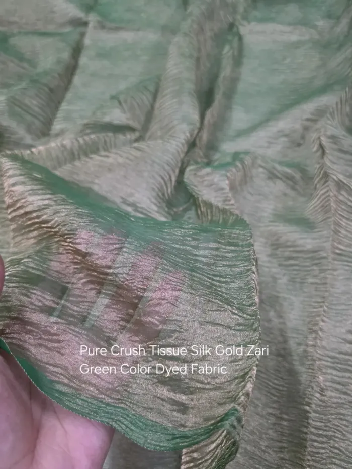 KashiFab Green Dyed Crush Gold Zari Tissue Silk - Banarasi Tissue Silk Wholesale