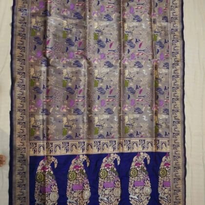 KashiFab Silver Grey Banarasi Silk Saree online - authentic Varanasi Banarasi silk saree