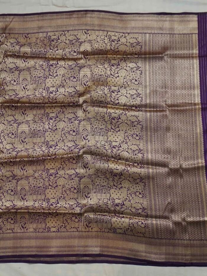 KashiFab Silver Grey Banarasi Silk Saree online - authentic Varanasi Banarasi silk saree