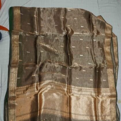 KashiFab Silver Grey Banarasi Silk Saree online - authentic Varanasi Banarasi silk saree