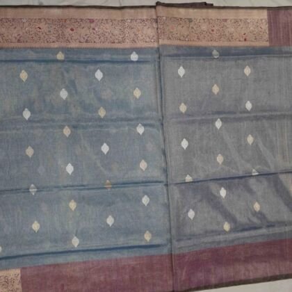 KashiFab Silver Grey Banarasi Silk Saree online - authentic Varanasi Banarasi silk saree