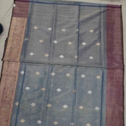 KashiFab Silver Grey Banarasi Silk Saree online - authentic Varanasi Banarasi silk saree - detail view 2