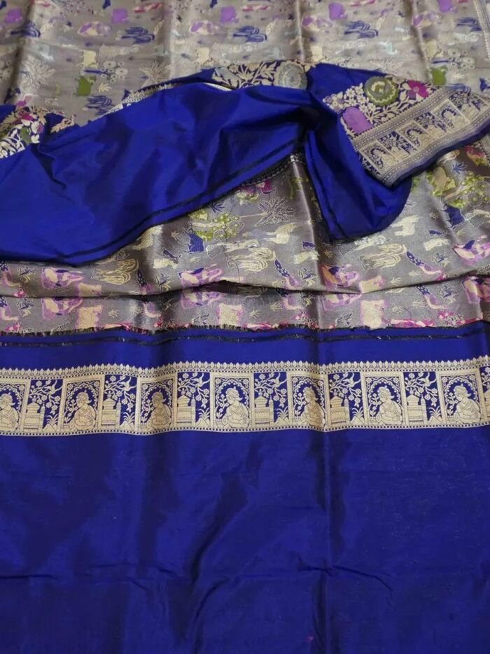 KashiFab Silver Grey Banarasi Silk Saree online - authentic Varanasi Banarasi silk saree - detail view 4