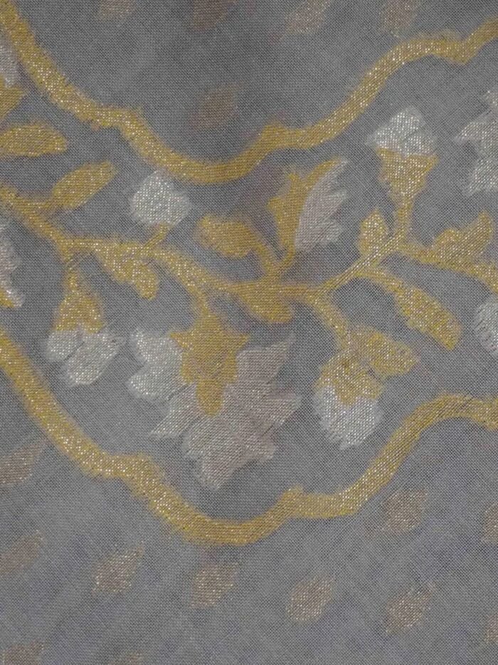 KashiFab Silver Grey Banarasi Silk Saree 4 KashiFab Silver Grey Banarasi Silk Saree online - authentic Varanasi Banarasi silk saree - detail view 4