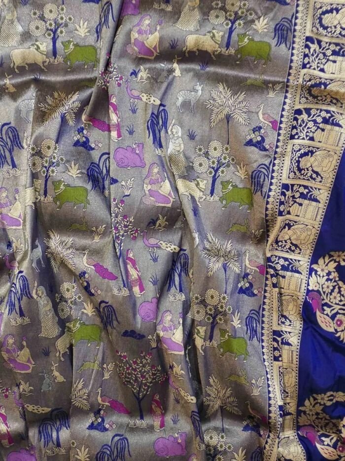 KashiFab Silver Grey Banarasi Silk Saree online - authentic Varanasi Banarasi silk saree - detail view 5