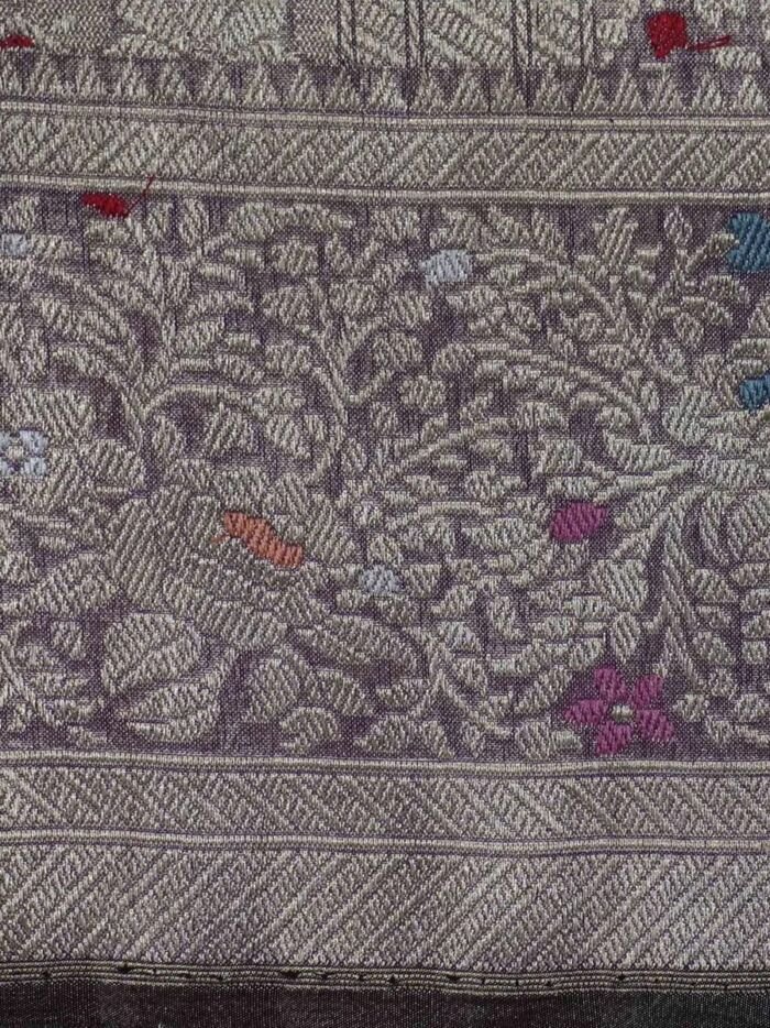 KashiFab Silver Grey Banarasi Silk Saree 8 KashiFab Silver Grey Banarasi Silk Saree online - authentic Varanasi Banarasi silk saree - detail view 8