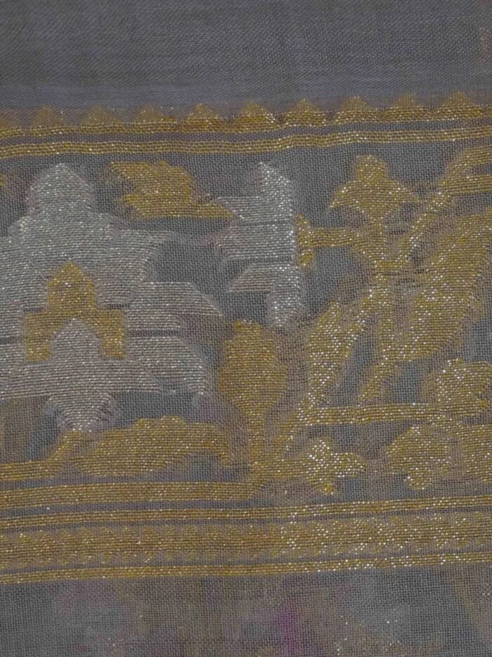 KashiFab Silver Grey Banarasi Silk Saree 8 KashiFab Silver Grey Banarasi Silk Saree online - authentic Varanasi Banarasi silk saree - detail view 8