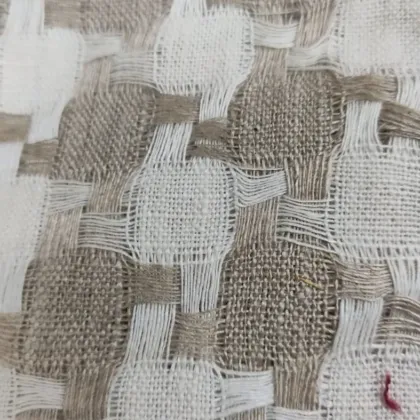 KashiFab Tan Cream Staggered Check Linen Fabric