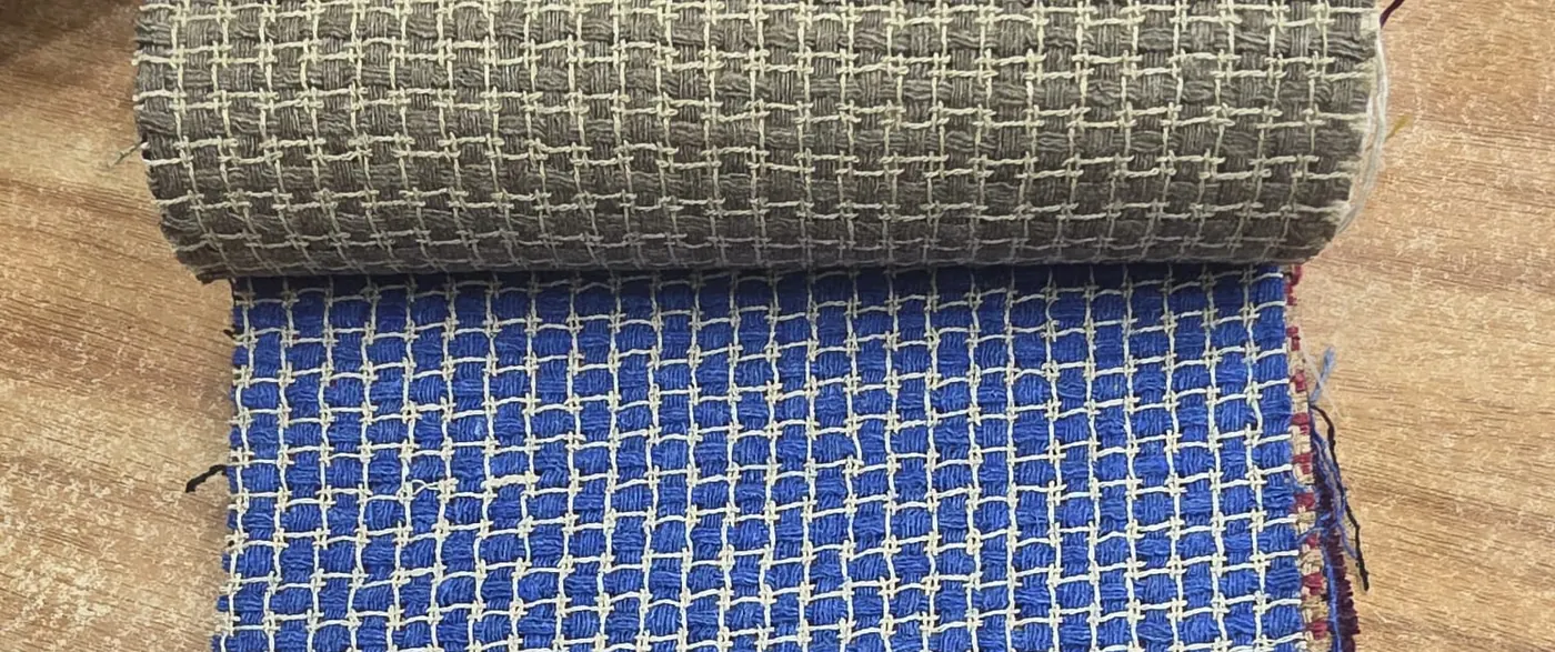 Taupe Grey Grid Matka Silk Fabric - Banarasi Handloom KashiFab Taupe Grey Grid Matka Silk Fabric - Banarasi Handloom
