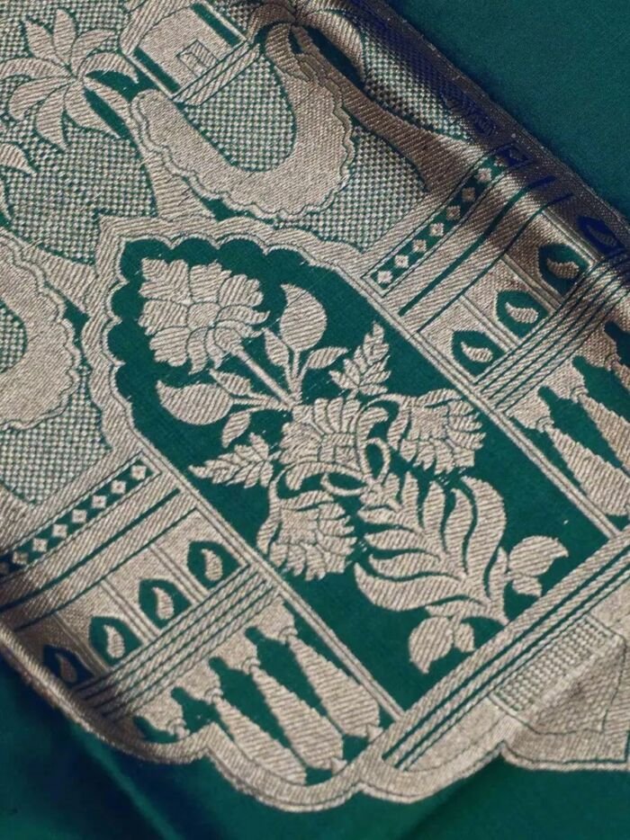 KashiFab Teal Banarasi Silk Coord Set online - authentic Varanasi Banarasi silk coord set - detail view 2