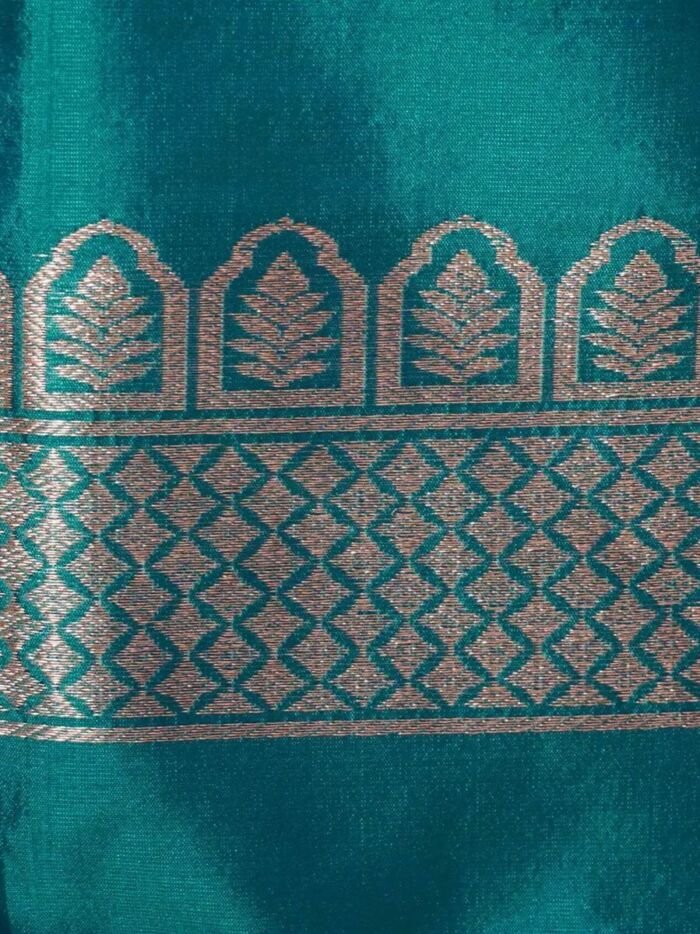 KashiFab Teal Banarasi Silk Coord Set online - authentic Varanasi Banarasi silk coord set - detail view 4
