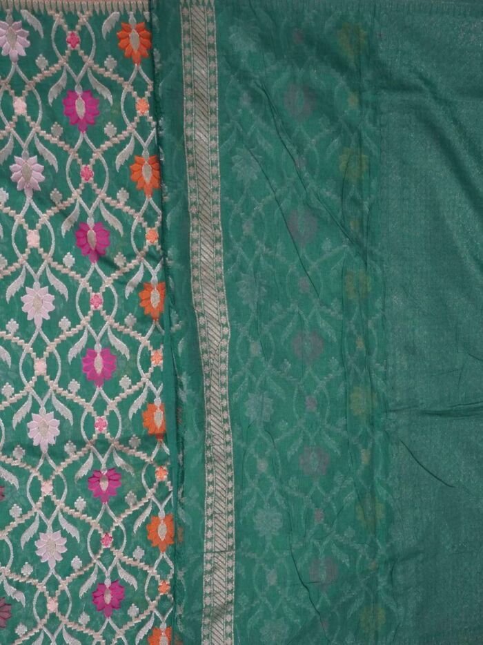KashiFab Teal Banarasi Silk Saree online - authentic Varanasi Banarasi silk saree - detail view 6