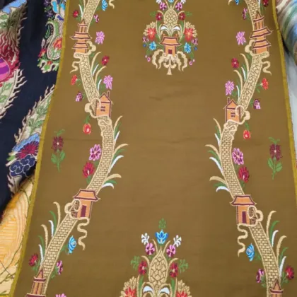 KashiFab CHO Olive Pagoda Path Tibetan Brocade - Tibetan brocade Varanasi wholesale