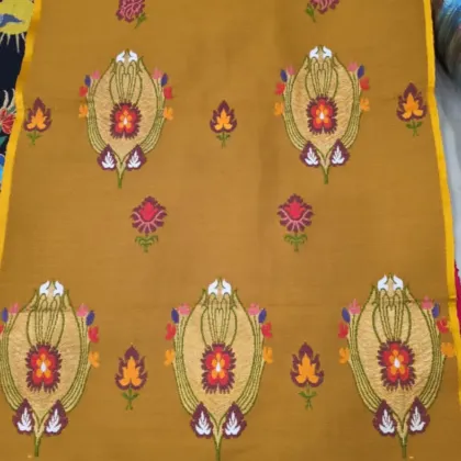 KashiFab CHO Mustard Paisley Buti Tibetan Brocade - Tibetan brocade Varanasi wholesale