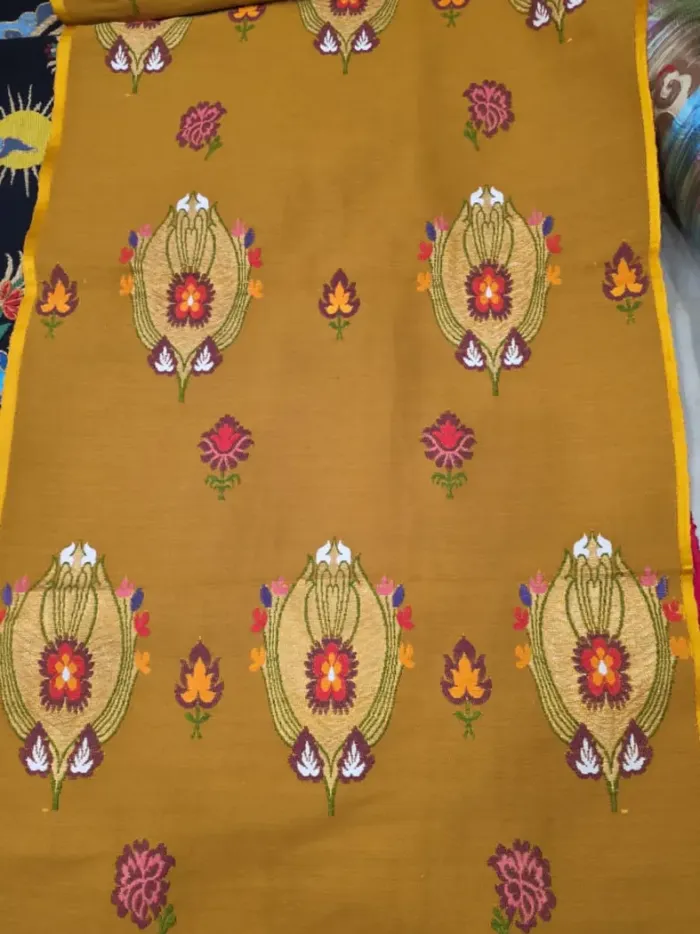 KashiFab CHO Mustard Paisley Buti Tibetan Brocade - Tibetan brocade Varanasi wholesale